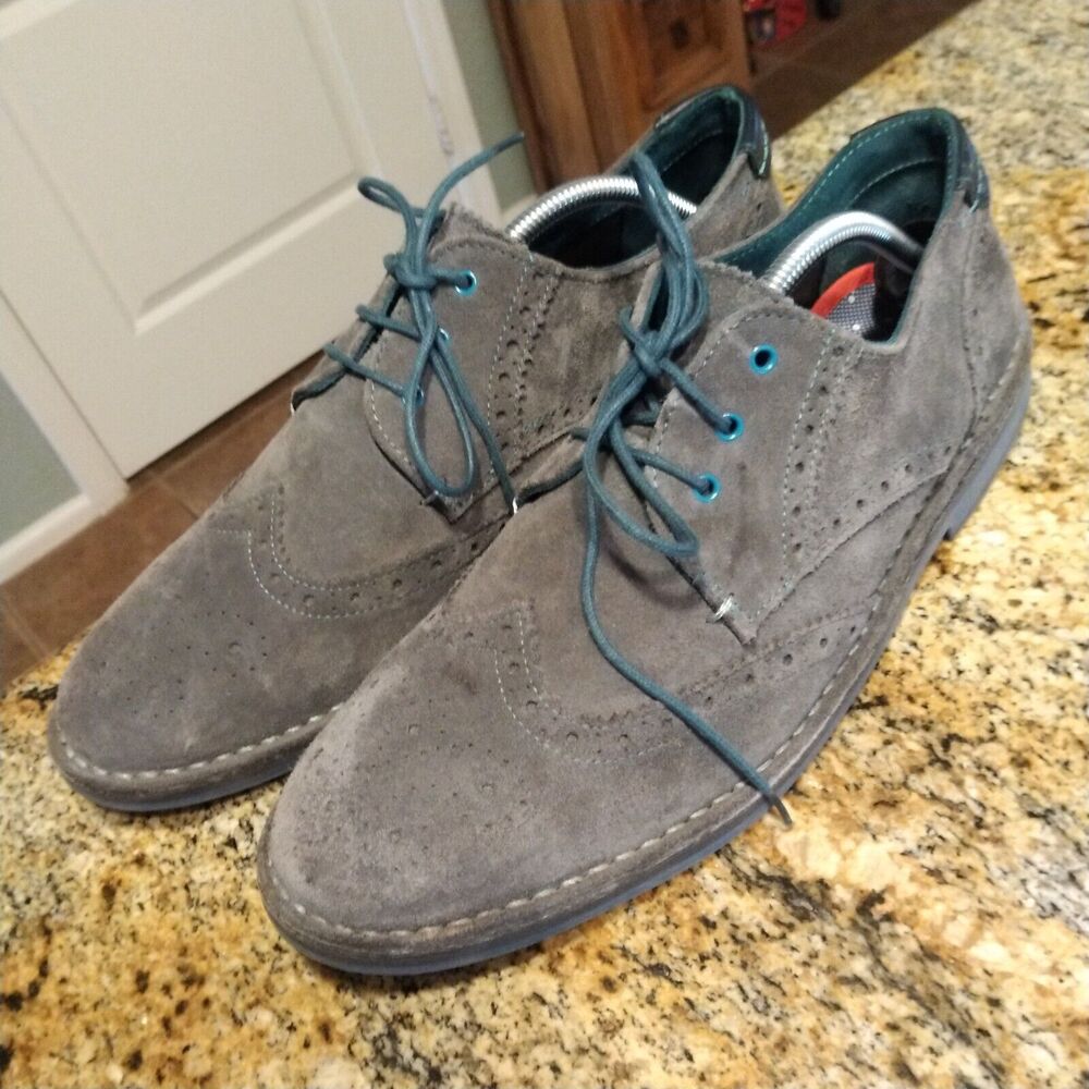 Ted Baker London Men's Gray Suede Wing Tip Oxford Lace Up Dress Shoes Size 44.5